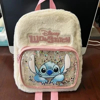 Nueva Mochila Mini de Peluche Disney Stitch 2026, Bolso Pequeño de Piel Sintética Esponjosa, Mochila de Dibujos Animados con Lentejuelas Brillantes para Niñas de Jardín de Infancia