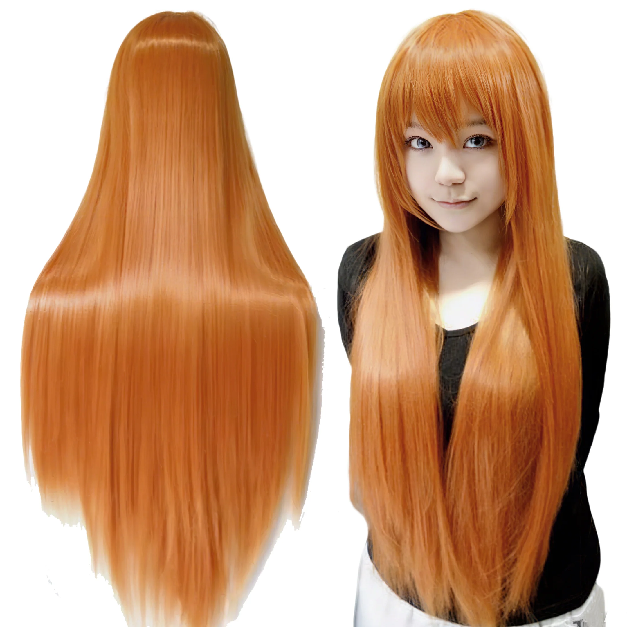 Anime Halloween Costume for Coser Fans Long Straight Synthetic Hair Orihime Inoue Cosplay Orange Wig