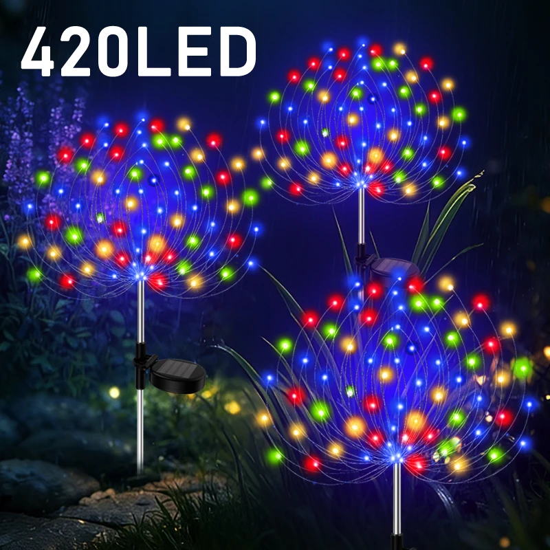 Solar Firework Light Outdoor Garden Flower Lights Decorative with Stake for Yard Patio Garden Pathway Courtyard Villa Lawn Lamp
