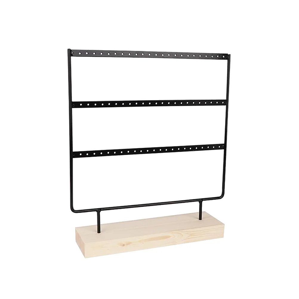 

Creative Wrought Iron Earrings Holder with Wood Base Earstuds Display Rack Jewelry Organizer (Black)