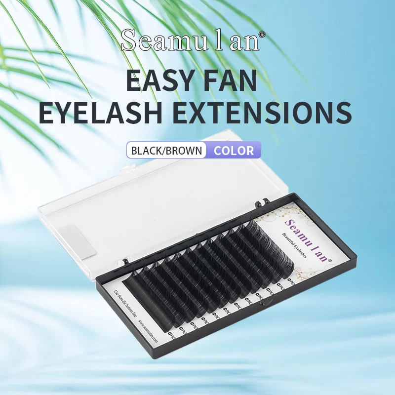 Easy Fan-Extensión de pestañas florecientes, pestañas marrones, individuales, 1 segundo