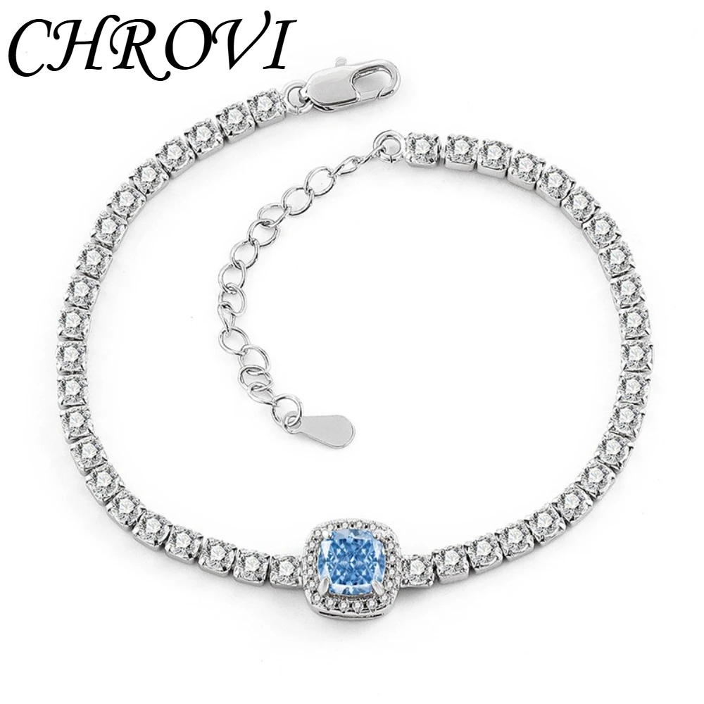 925 Reines Silber Funkelndes Edelstein-Eisblumen-Armband mit Hochkarätigen Diamanten im Prinzessinnen-Quadrat-Design – Detail 17