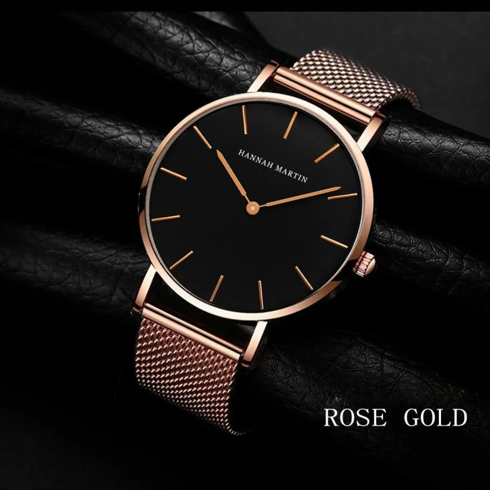 Hannah Martin CH02 Fashion Business Simple Luxury Quartz Watch Waterproof Quartz Mesh Strap Watches for Men Relogios Masculino