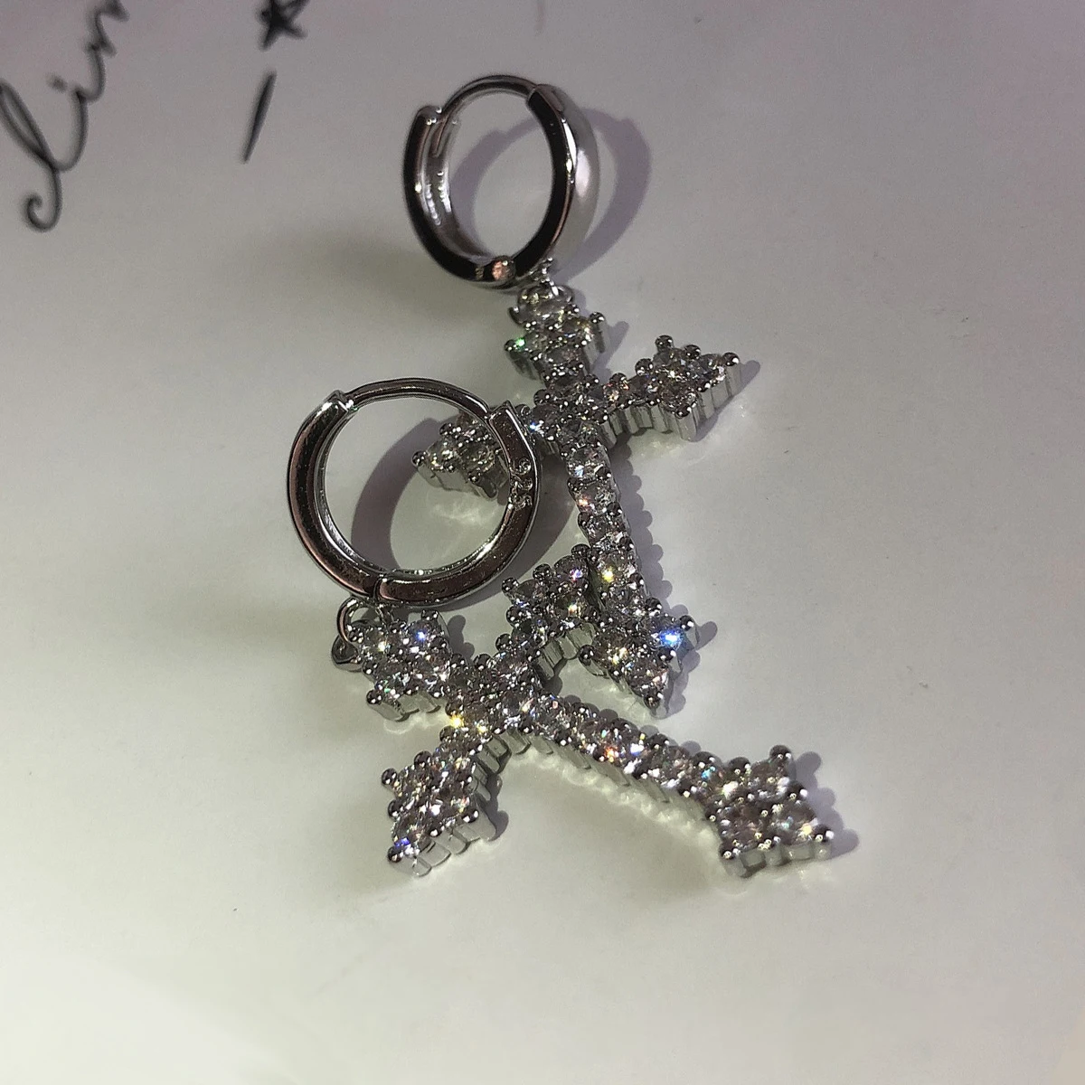 Y2K Gothic Rhinestone Cross Earrings Kpop Purple Zircon Cross Drop Earring for Women Grunge Egirl Earrings Jewelry Accessories