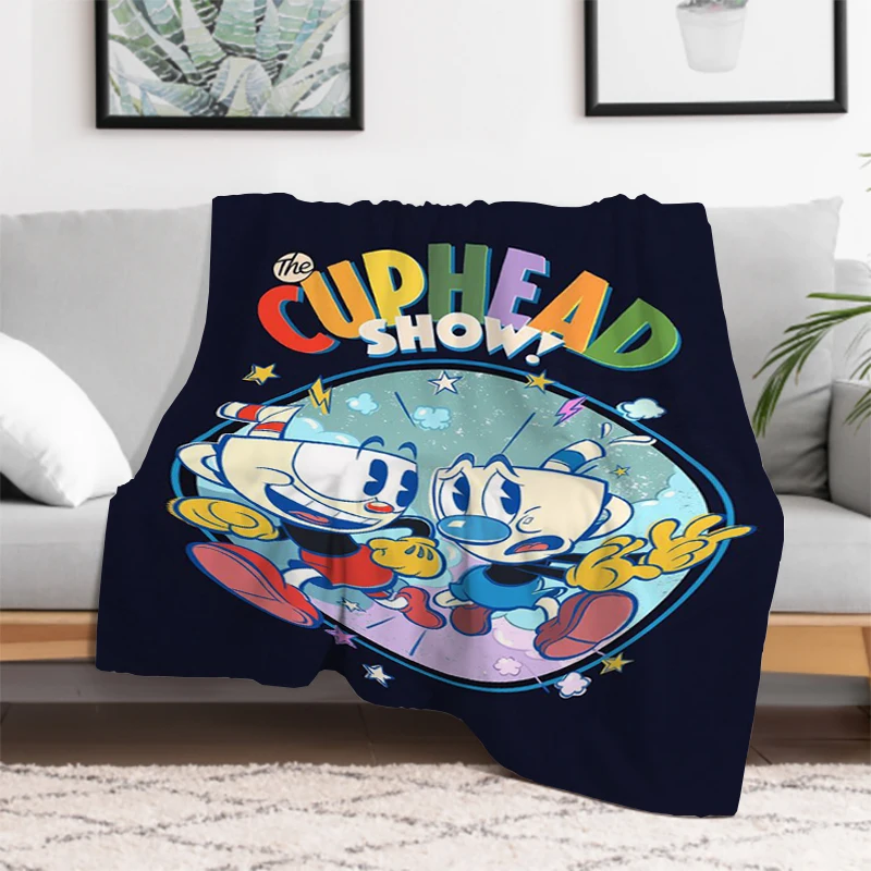 Cartoon C-Cuphead Game Blanket Bedspread on the Bed Plush Blankets Furry Microfiber Bedding Throw Knee Throws Sofa Bedspreads