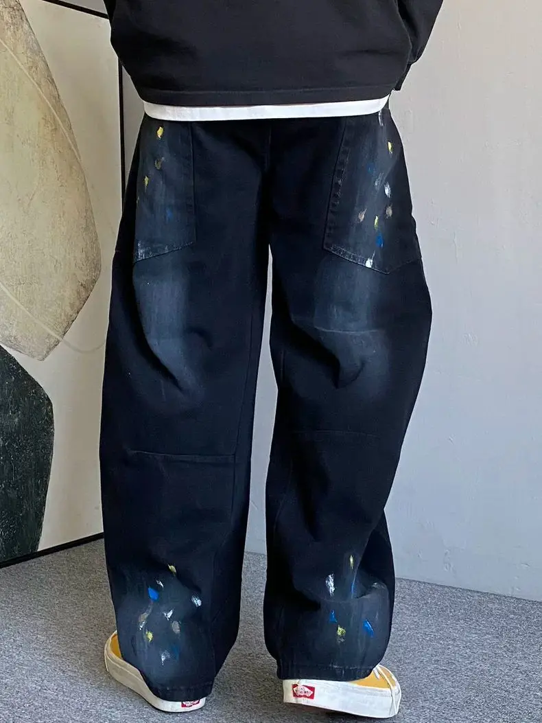 Side contrasting color division design casual pants men's spring and summer new trousers retro straight loose trendy sweatpants