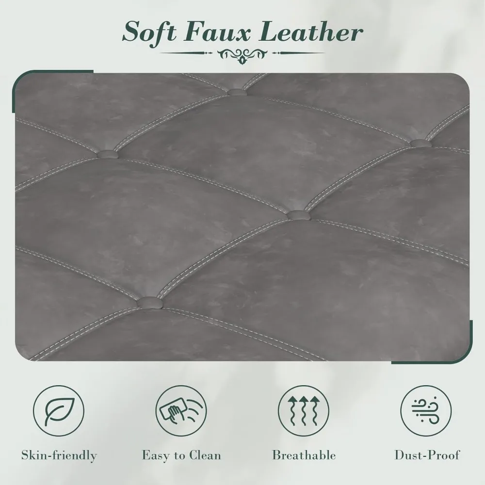 مقعد نافذة منجد بأزرار معنقدة مع مساحة تخزين مخفية، 60 مقعد عثماني من الجلد الصناعي لمساحة واسعة #6