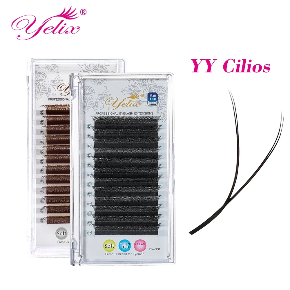 Yelix 0.07/0.05 YY Lashes Eyelash Extensions Black Brown Cilios Y Brazilian Volume Lashes Individual Lash Extension Supplies