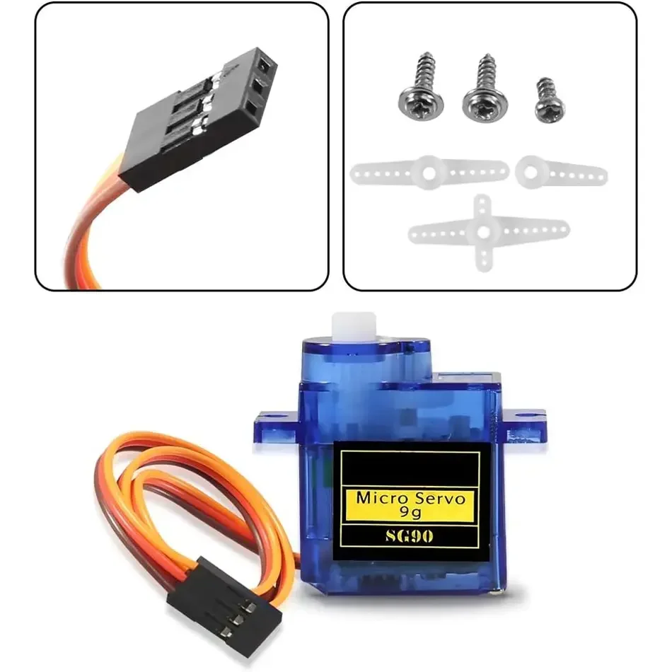 6 szt. Mikro serwo SG90 9g, zestaw mini serwomechanizmów z plastikowymi przekładniami, serwo 180 stopni do samochodów RC, samolotów, do Arduino — zdjęcie 4
