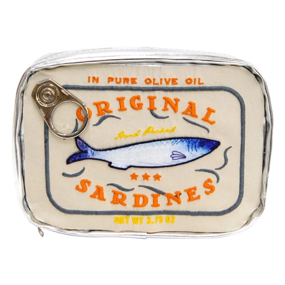 Borsa per cosmetici da viaggio per donna con sardine in scatola Borsa da toilette carina Borse per trucco multifunzione con cerniera portatile creativa per il fine settimana