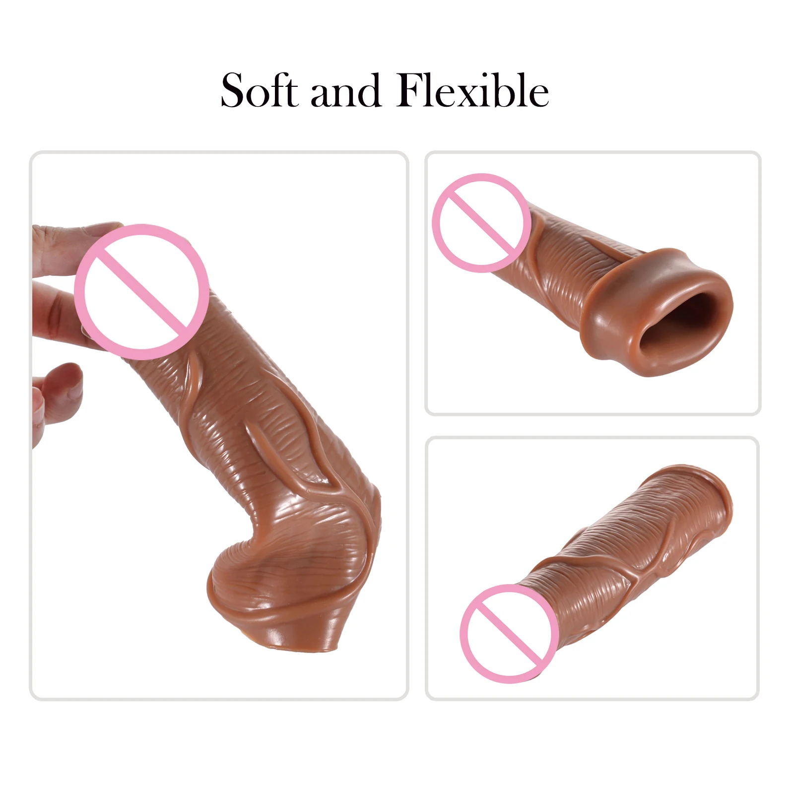 Reusable Penis Sleeve Extender Condom Cock Extension Dick Enlargement Sex Toys For Men Time Delay Adult Couple Sexy Product Shop