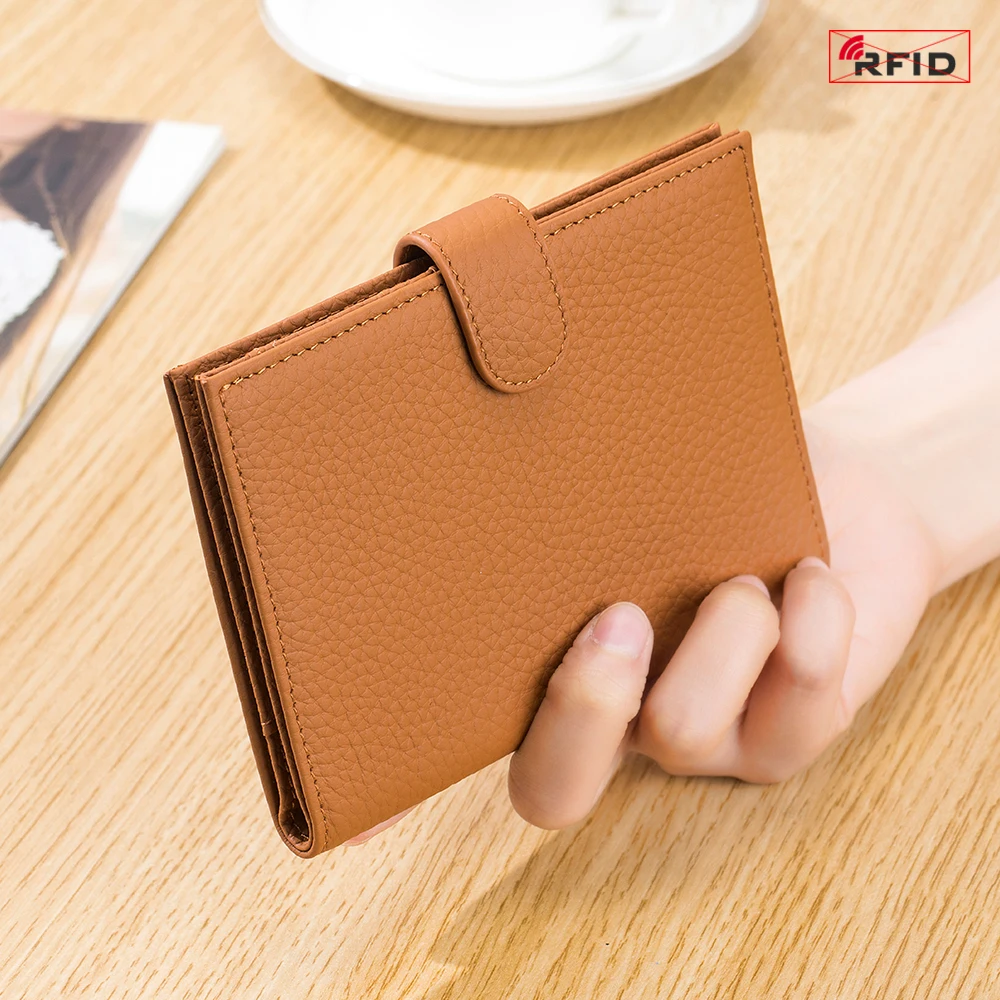 New Genuine Leather Anti-theft Brush Ultra-thin Passport Bag Multifunctional Wallet Ticket Holder Passport ID Holder Storage Bag