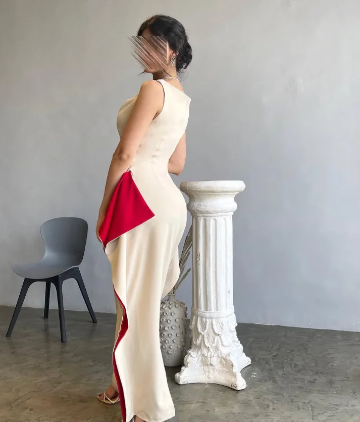 カスタマイズされた高品質ノースリーブホルター足首丈カラーコントラスト女性イブニングウエディンググレースローブドソワレブルードレス