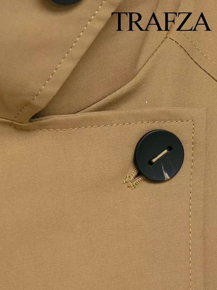 

TRAFZA Women Elegant Short Windbreaker High Collar Loose High Street Coat 2025 Autumn Woman Fashion Asymmetric Buttons Jacket