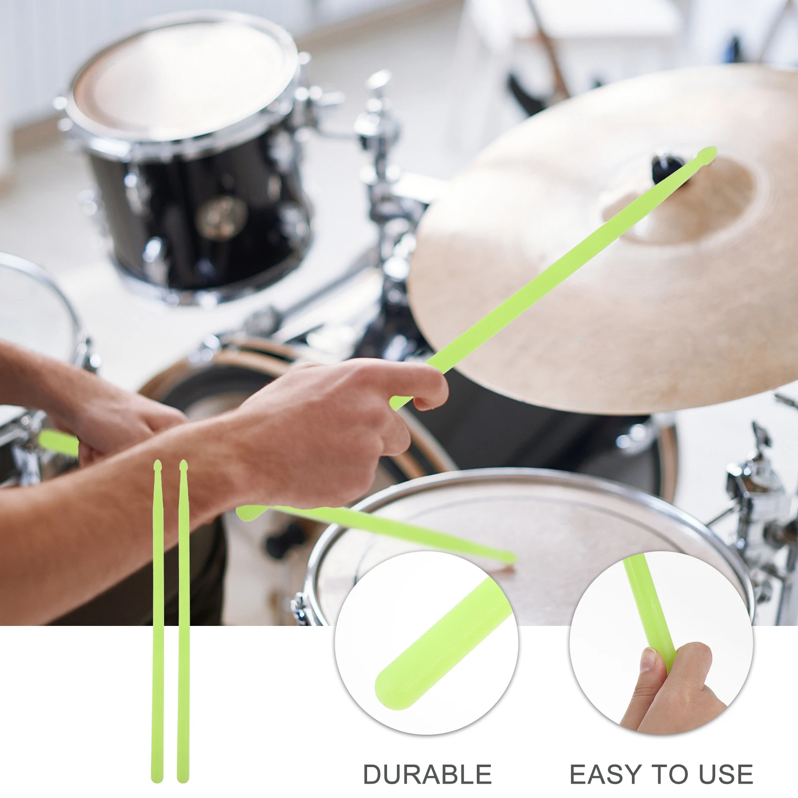 

2 Pcs Luminous Drum Sticks Round Smooth Body Cool Colorful Kids Musical Instruments Accessories Durable Nylon 5A
