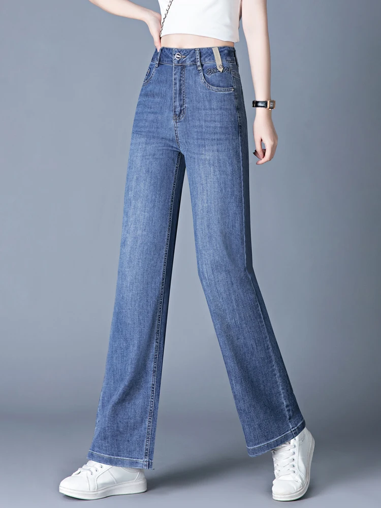 

High Waist Slim Fit Soft Denim Jeans Women's Spring Autumn New Loose Casual Floor Length Wide Leg Pants Dream Wisdom