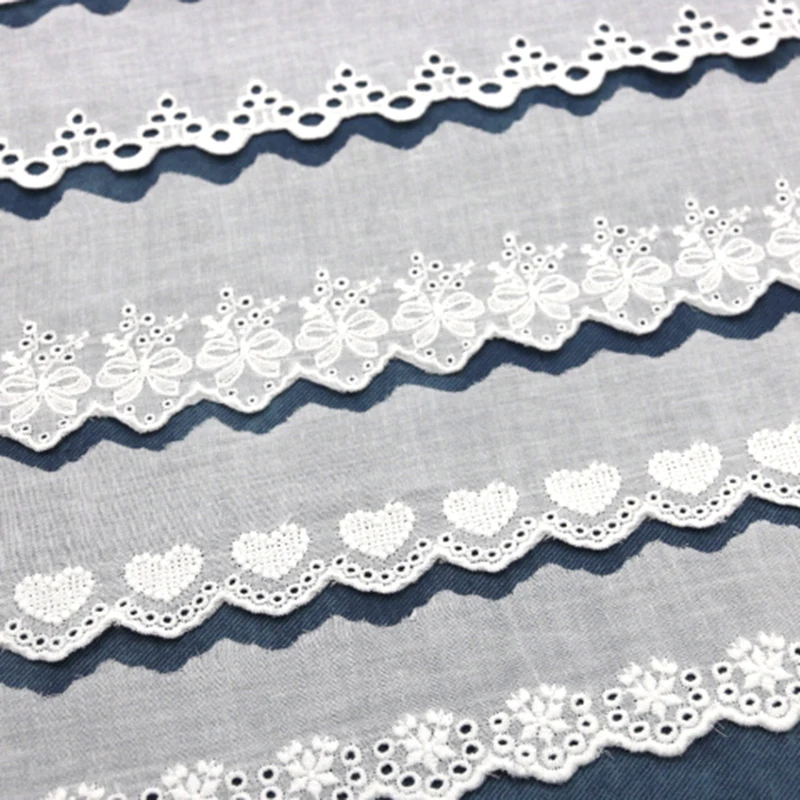 (3 Yards/lot) 55mm-85mm Cotton Lace White Embroidery Sewn Clothing Textile Fabric Woven Ribbon Decoration Wedding Home Stickers