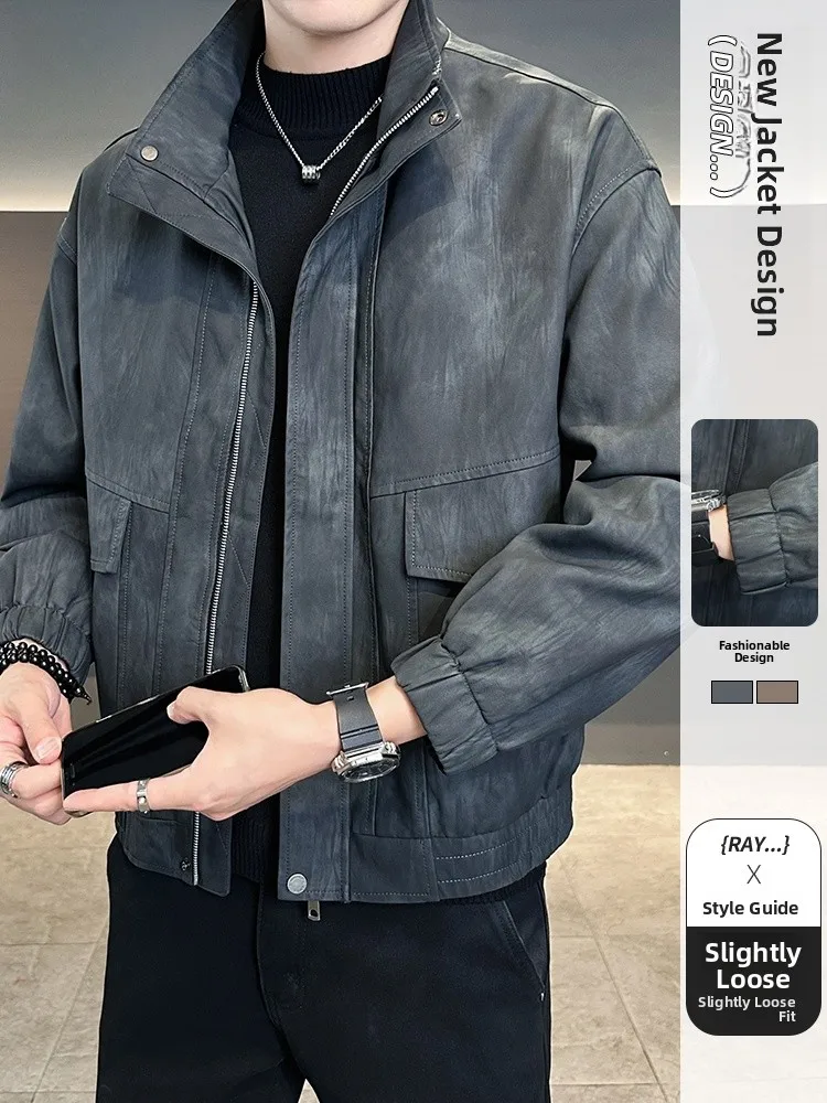 

Мужская повседневная куртка из искусственной кожи в американском стиле ретро с воротником-стойкой, осень-зима, новая модная верхняя одежда Haome, пальто