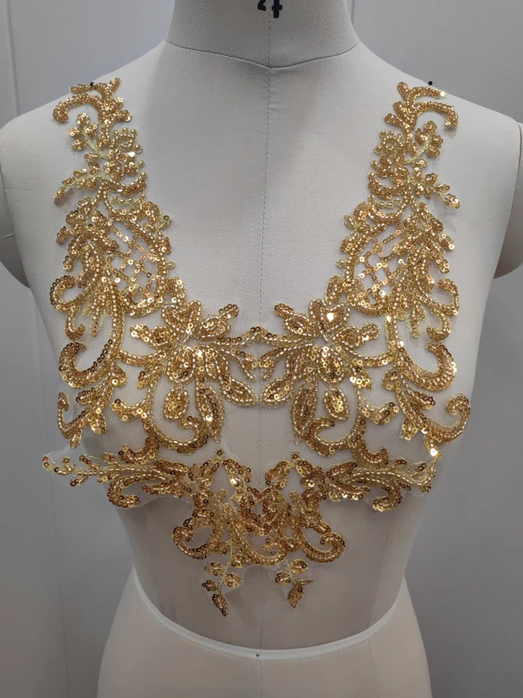 White Gold Beaded Sequin Lace Bridal Gown Embroidered Tulle with Floral Appliqued Evening Dress Accessories