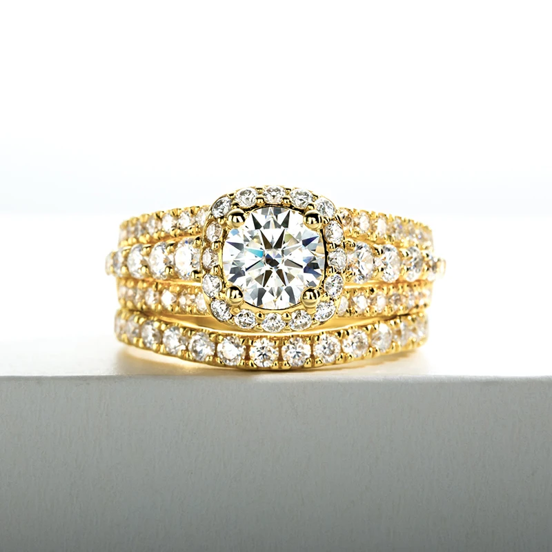 

Комплект колец для женщин, стерлинговое серебро 925 пробы, 1 карат, обручальное кольцо золотого цвета с муассанитом