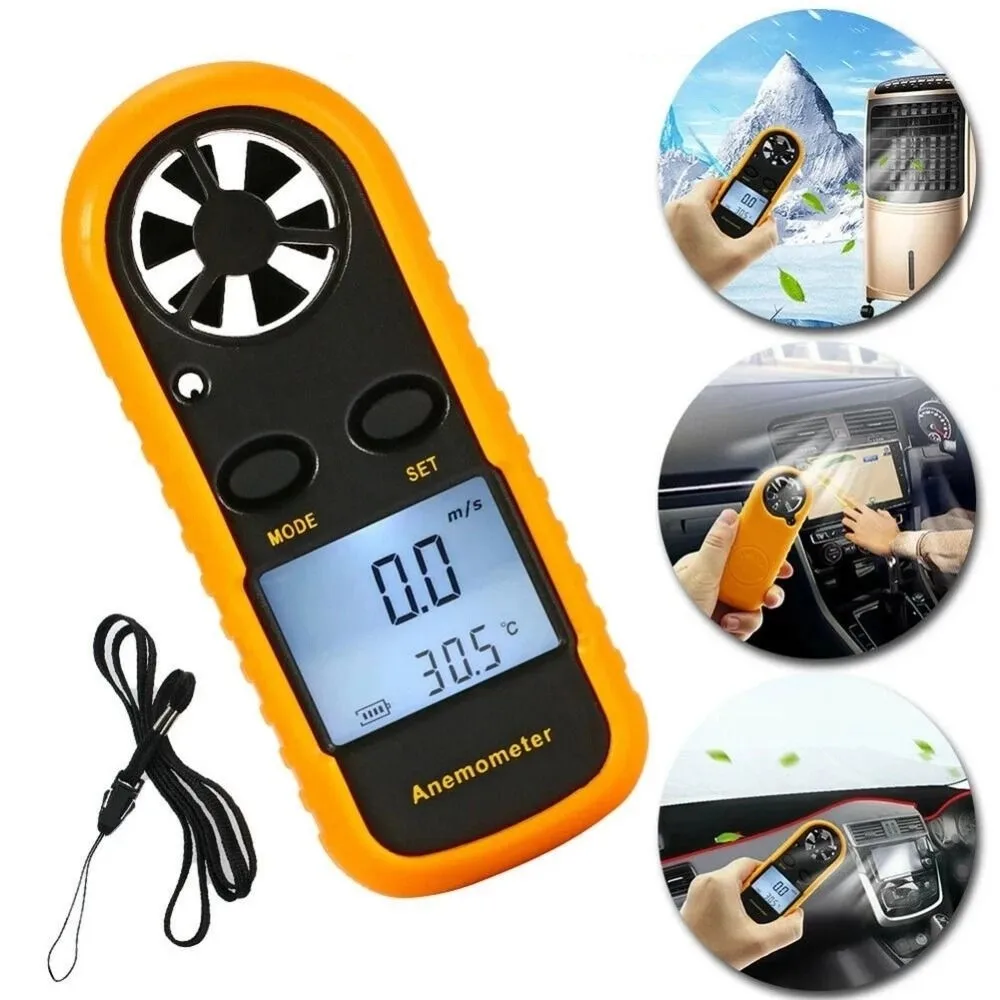 Anemometer Digital Mini Genggam Rentang 0-30m/s Pengukur Kecepatan Udara Layar LCD -10 ° C ~ 45 ° Alat Pengukur Kecepatan Angin C untuk Aktivitas Luar Ruangan