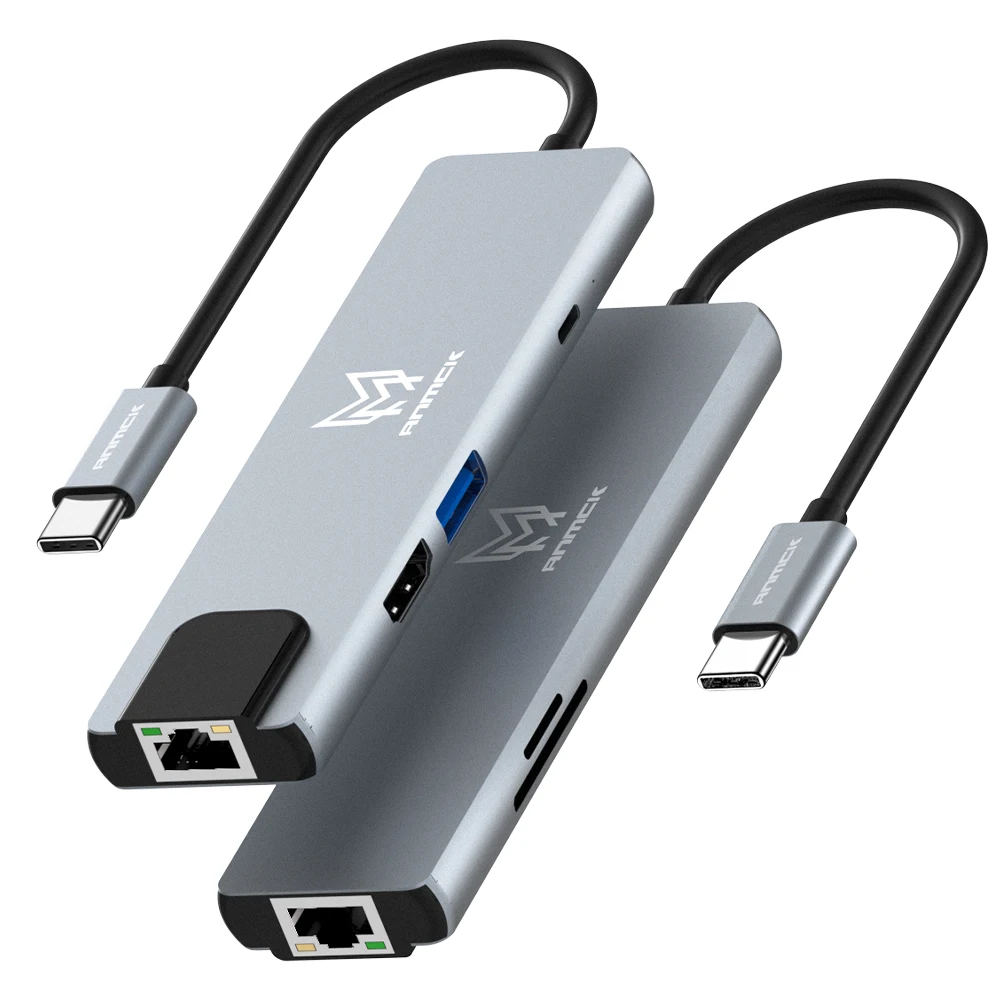 Anmck USB C Hub Type C Docking Stations With USB 3.0 Card Reader RJ45 Lan 4K HD Adapter For MacBook Pro Laptop USB Splitter