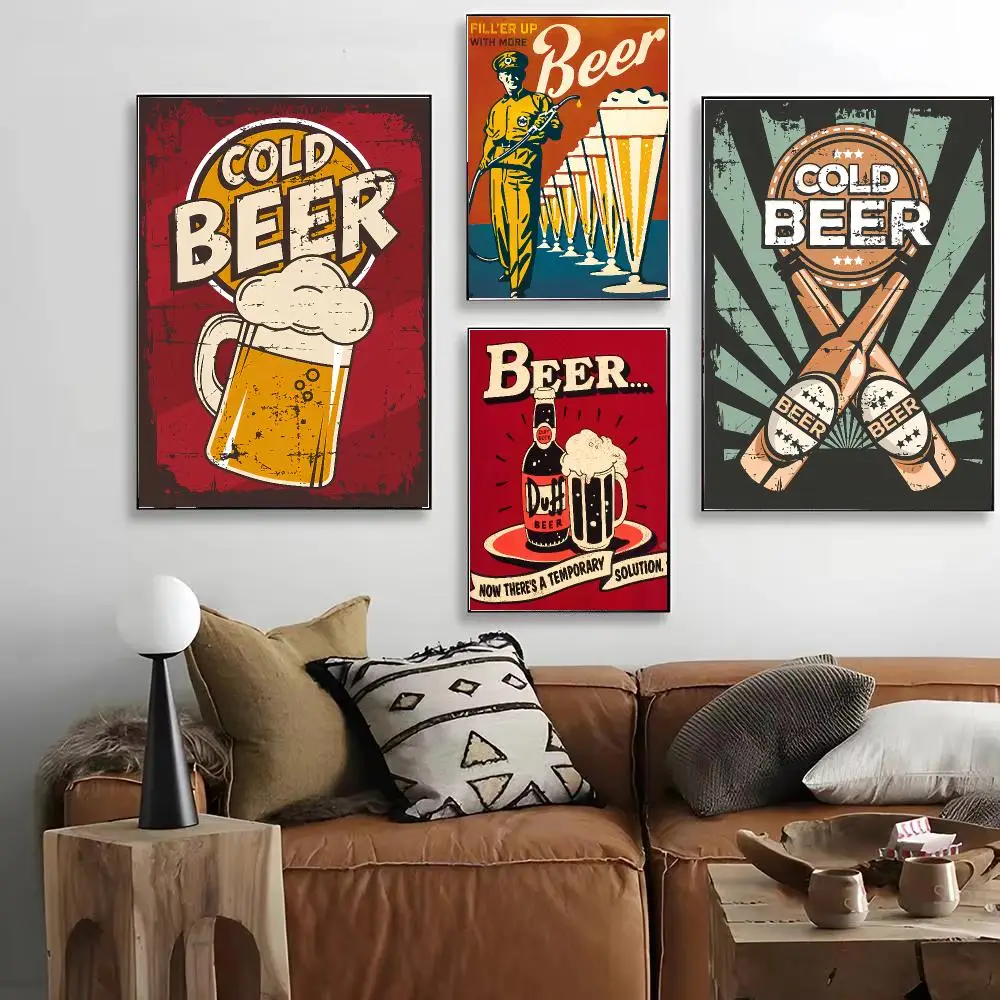 Classic Retro Beer Art Poster HD Art Decorative Wall Art Waterproof Home Décor for Living Room Bedroom Café Stylish Gift