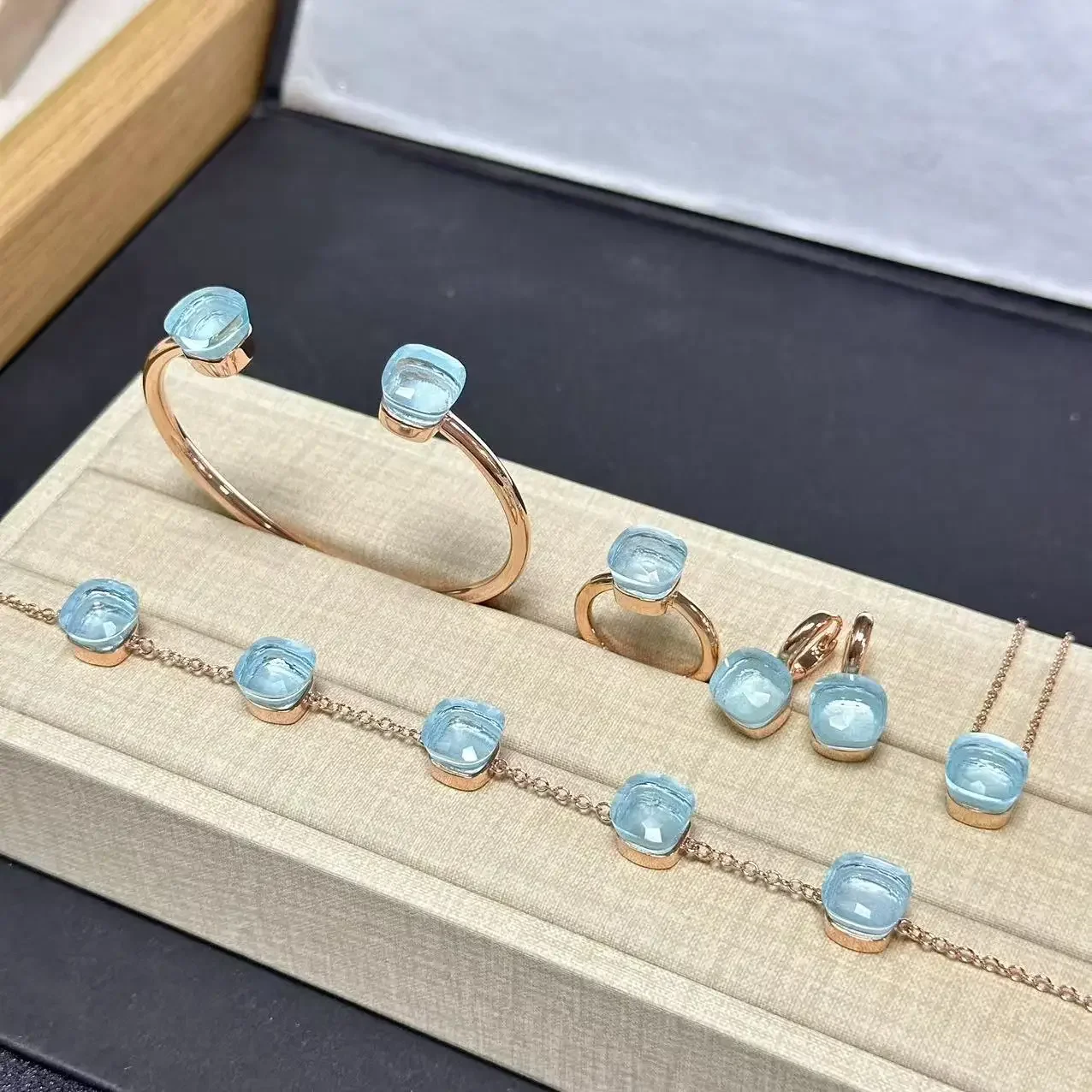5Pcs/Set Women Ring Earrings Necklace Bracelet Jewelry Set 20Colors Crystal Jewelry Set Gold Plated Fashion Jewelry