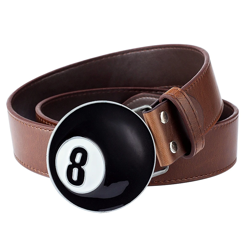 8# No. 8 Billiards Round Belt Buckle Casual Leather Belt Snooker Sport Nine Ball Pool