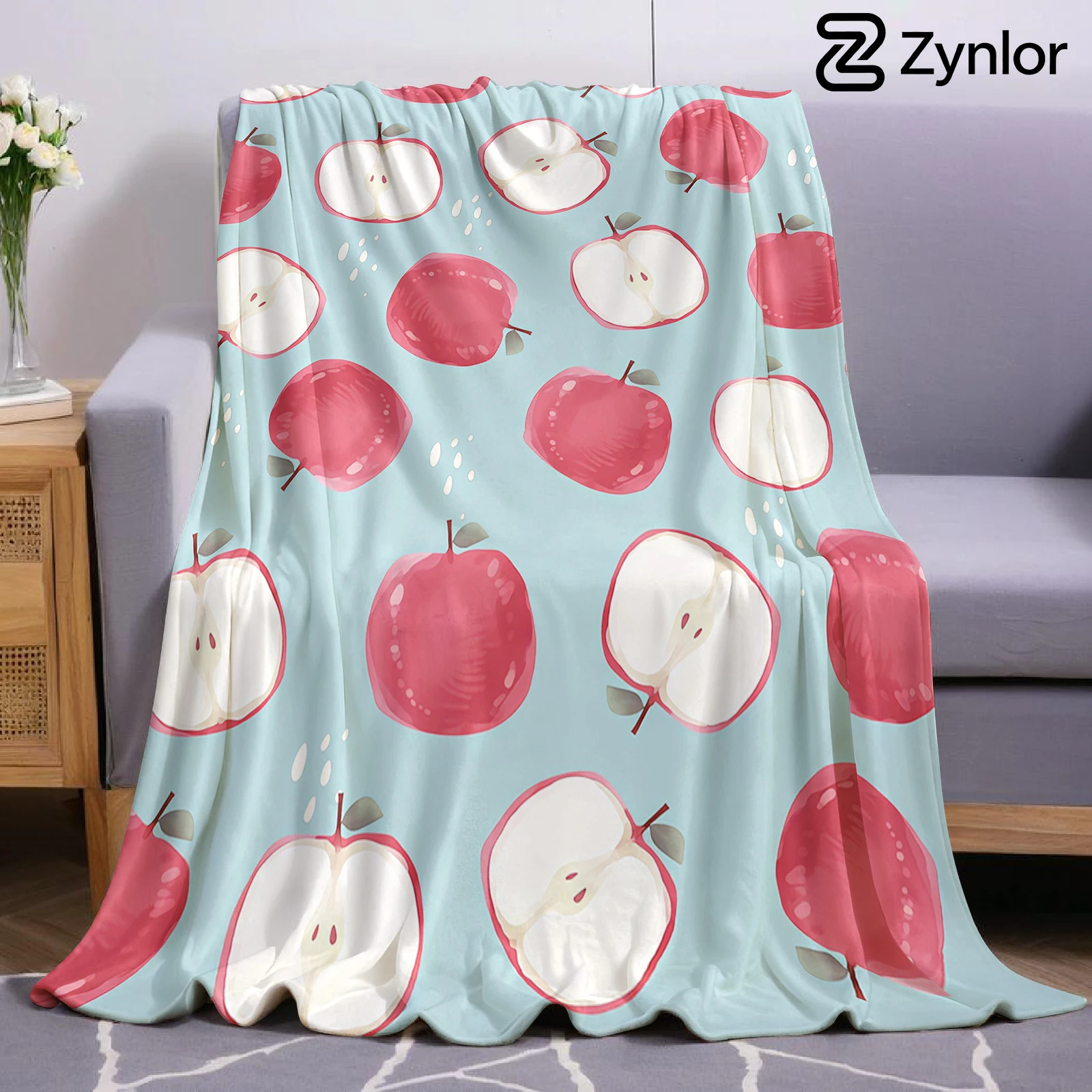 Red Apple Slice Lightweight Microfiber Soft Christmas Fleece Blanket Warm Cozy Throw for Bed Sofa Office Travel All Season