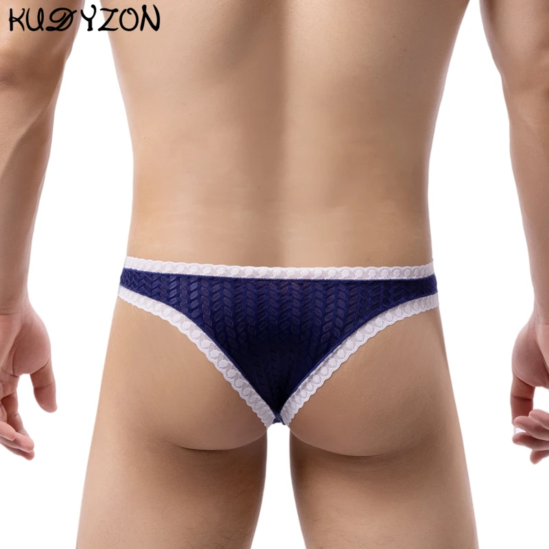 Men Lace G String Sexy Underwear Sissy Translucent T-back Thong Men Erotic Lingerie Cuecaa Penis Pouch Male G String Panties