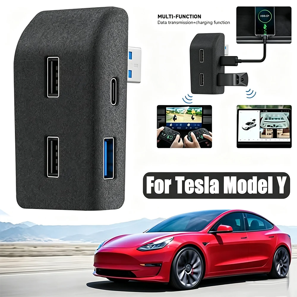 Glove Box USB Hub for Tesla Model 3 Y Center Console Expander Fast Charging Flocked Plug and Play Multi Port Auto Parts