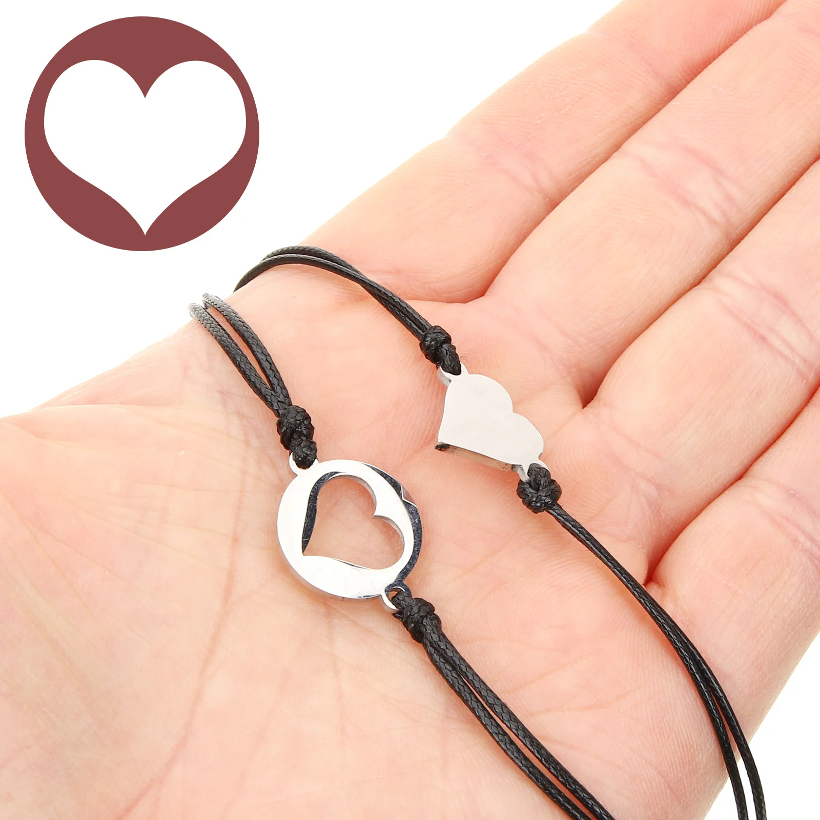 1 زوج الفولاذ المقاوم للصدأ القلب مضفر سوار مريح قابل للتعديل حبل سوار للأم ابنة مطابقة الصداقة