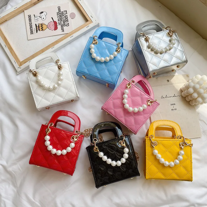 Korean Style 2023 New Children Girl Small Bag Pearl Handbag Chain Crossbody Bag Kids Single Shoulder Bag Solid Color Trend Brand