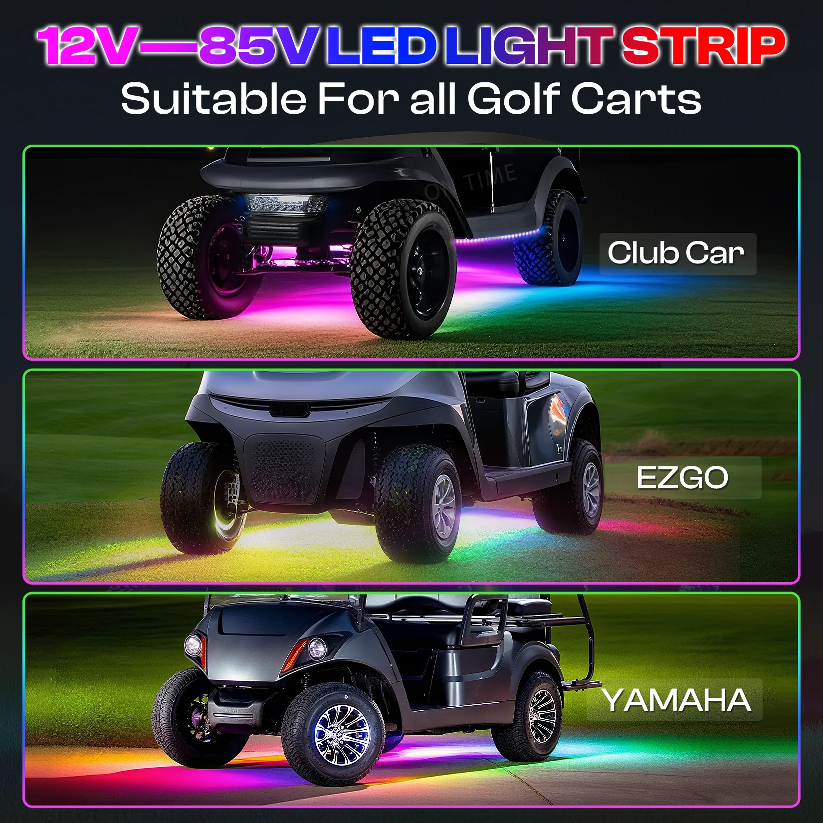 Waterproof Golf Cart Underglow LED Light Strip Kit Neon Lighting with Wireless Remote Control for ClubCar EZGO YAMAHA Underbody