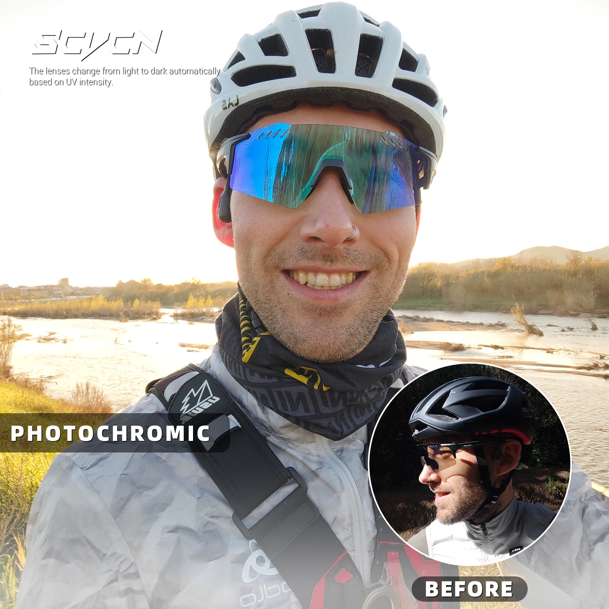 SCVCN Photochrome Fahrradbrille UV400 Fahrrad-Sportbrille für MTB Outdoor-Sport Golf Camping Autofahren – Detail 14
