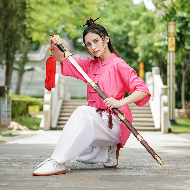 Women's Cotton Linen Tai Chi Uniform 2026 - Martial Arts Competition Group Performance Long Sleeve Set