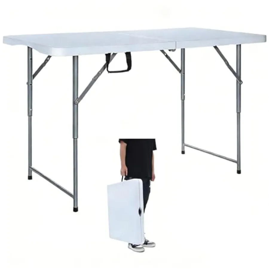 

Folding Table 4 Foot Heavy Duty Plastic Utility Table Portable Thick Table Top Small Indoor Outdoor Adjustable Height Folding w