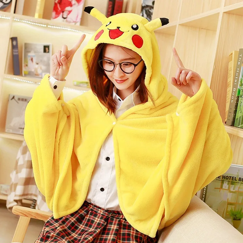 포켓몬 피카츄 봉제 장난감 망토 담요, 에어컨 담요, 맨티 케이프, 여아 선물, 무료 배송, 150x70 cm, 170x90cm