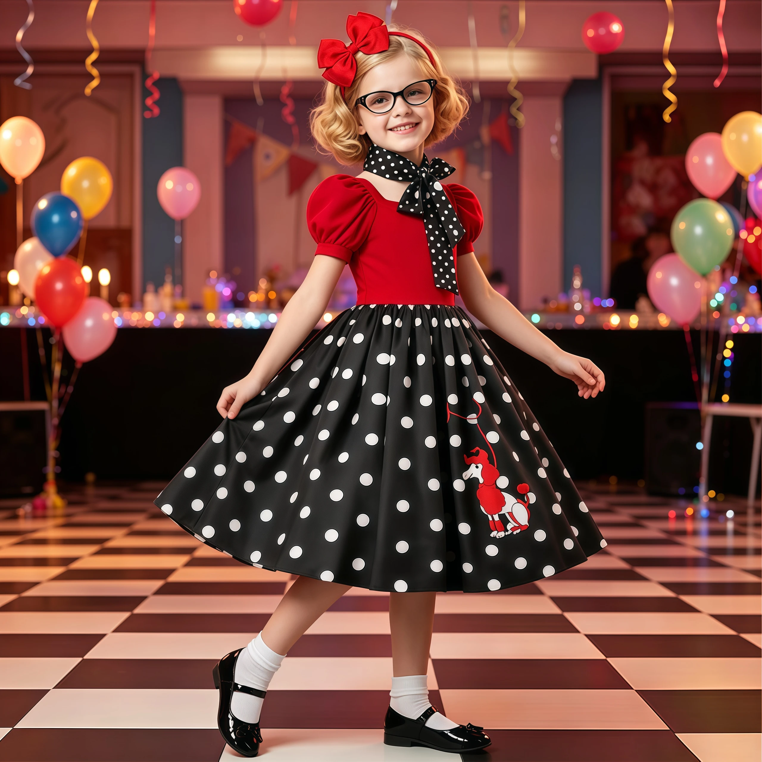 50s Outfit Costume For Girls Kids 50s Poodle Skirt With Glasses Frame Scarf Headband Children Halloween Dress Up Birthday Party