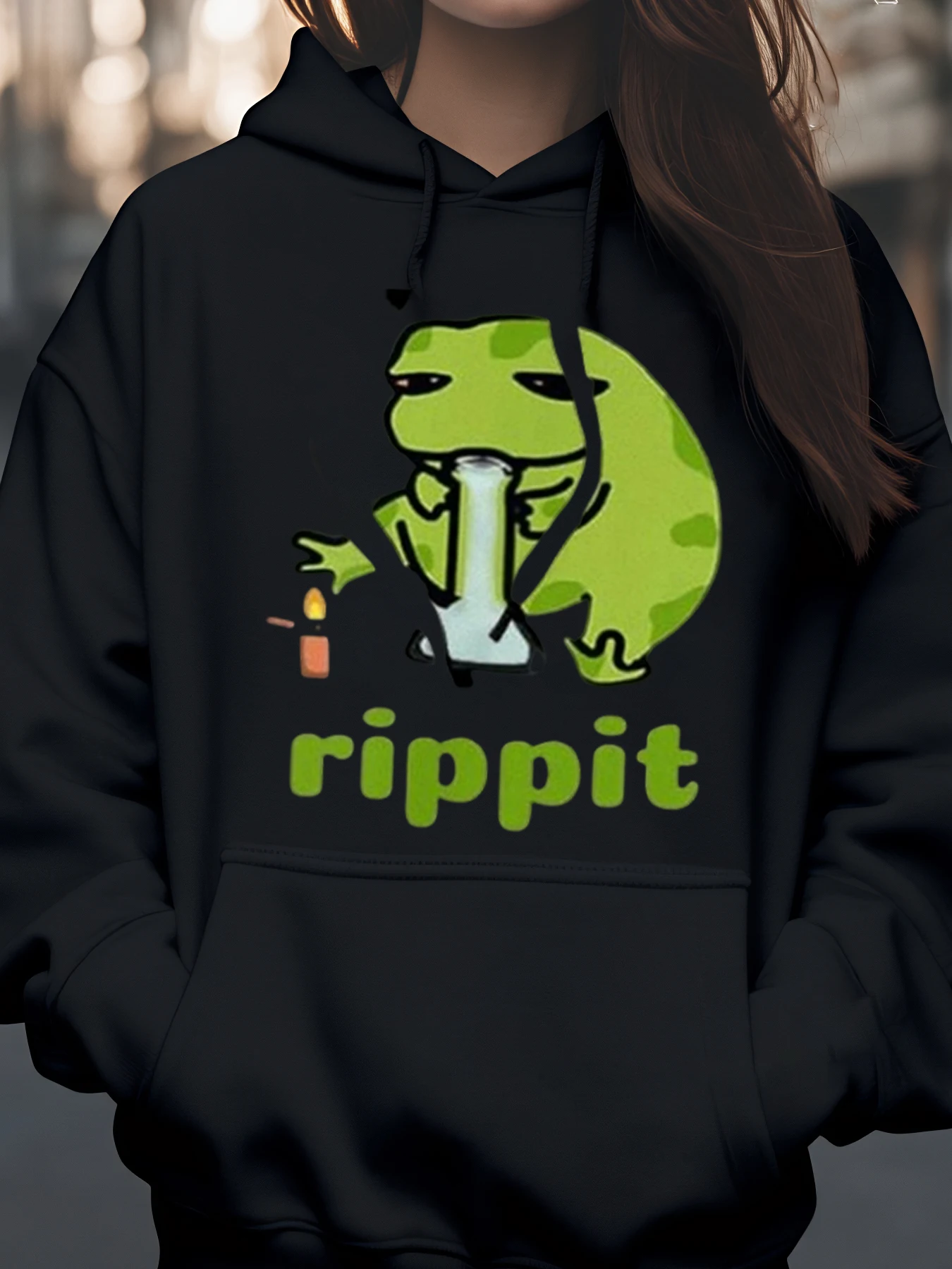 هوديي بطبعة ضفدع ممزق للهالوين ملابس كاجوال للنساء