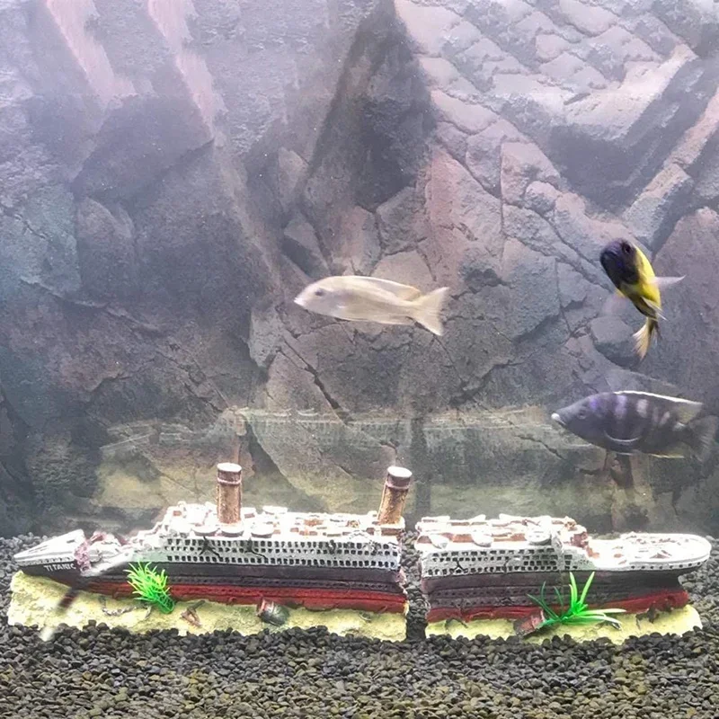 Aquarium Titanic Shipwreck Decorations,Resin Material Ship Decorations,Fish Tank Sunken Ship Ornament Aquarium Environment