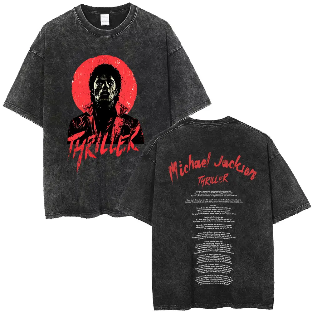 Washed Vintage Michael Jackson King of Pop Dangerous World Tour T-shirt Men's Retro Gothic Rock T Shirt Male Oversized T-shirts
