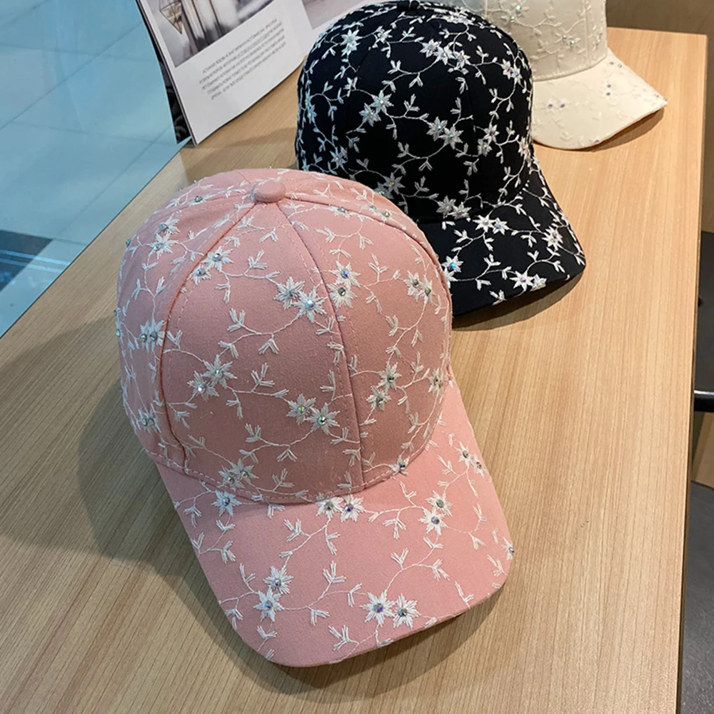 Princess Style Flower Embroidery Baseball Caps Spring and Summer Women Sunscreen Cap  Breathable Lady Snapback Hats Young Girl