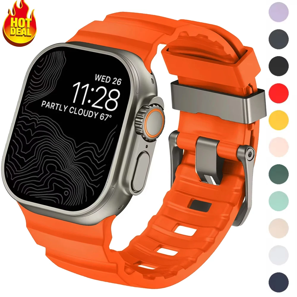 

Silicone Band for Apple Watch Ultra 3 49mm Strap 44mm 45mm 46mm Men Sports Strap Iwatch Series 11 10 9 8 7 6 Se Luxury Bracelet