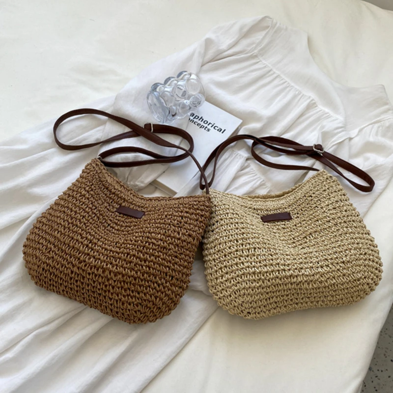 Woven Summer Fashion Straw Bag Beach Holiday Crossbody Bag Shopping Large Capacity Shoulder Handbag Messenger Ladies Women