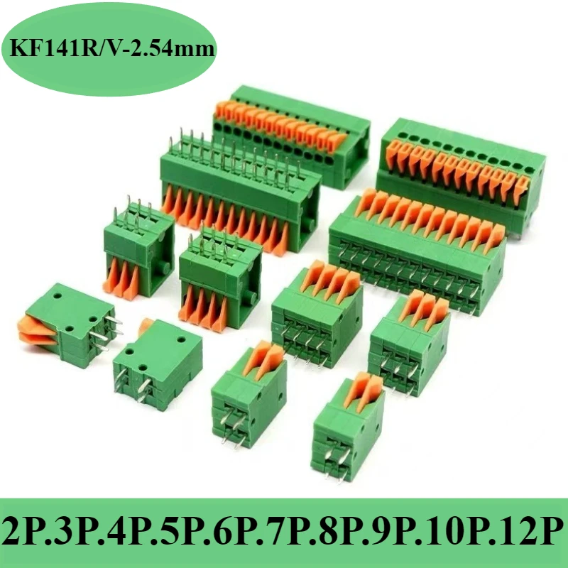 

5/10Pcs 2.54mm Pitch KF141V KF141R Push-in Spring Screwless Terminal Block Straight/Bent Foot 2/3/4/5/6/7/8/9/10P PCB Connector