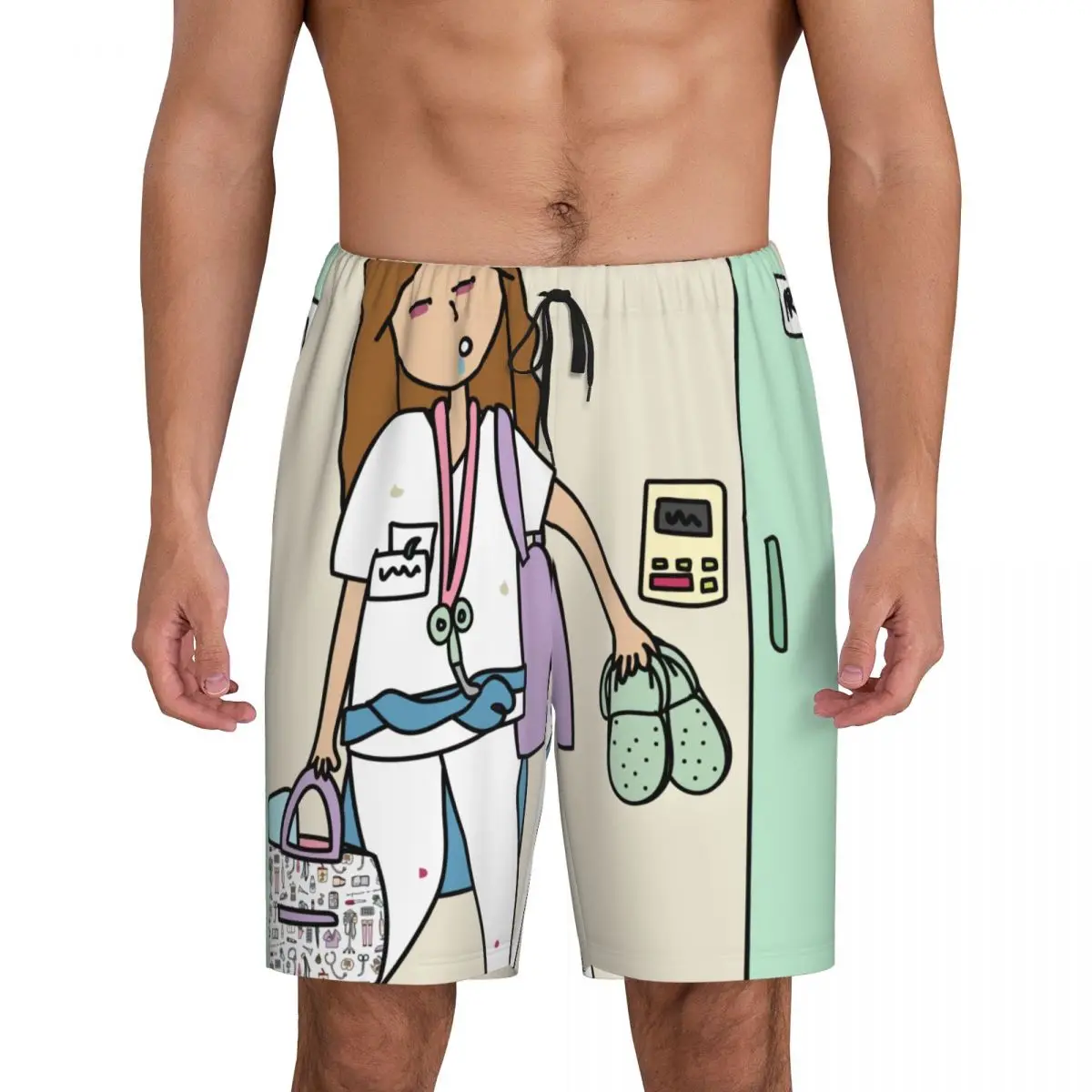 Custom Printed Men's Enfermera En Apuros Doctor Nurse Medical Health Pajama Bottoms Sleepwear Pjs Sleep Shorts with Pockets