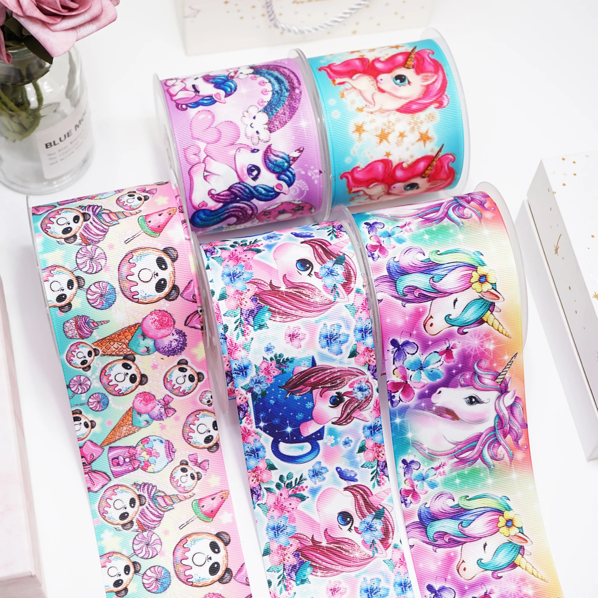 

DIY Cartoon Unicorn Printed Grosgrain Ribbon For Craft Supplies Sewing Accessories 5 Yards. 48097
