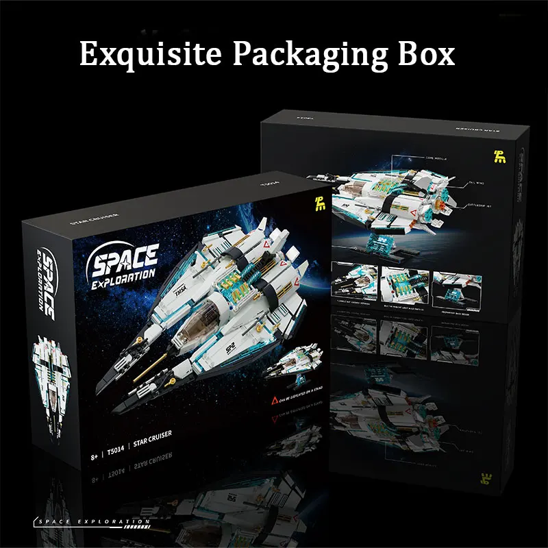 Set di costruzione originale di fantascienza Star Cruiser 360 °   Luci d'atmosfera a LED per cabina di pilotaggio rotante Parti mobili Modello di navicella spaziale Regalo per bambini
